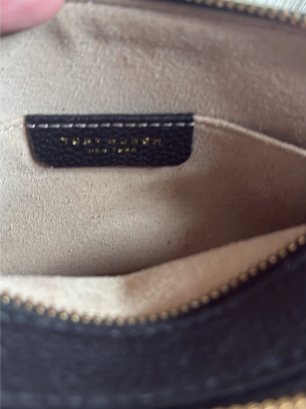 Tory Burch Black Pebbled Leather Logo Crossbody Bag